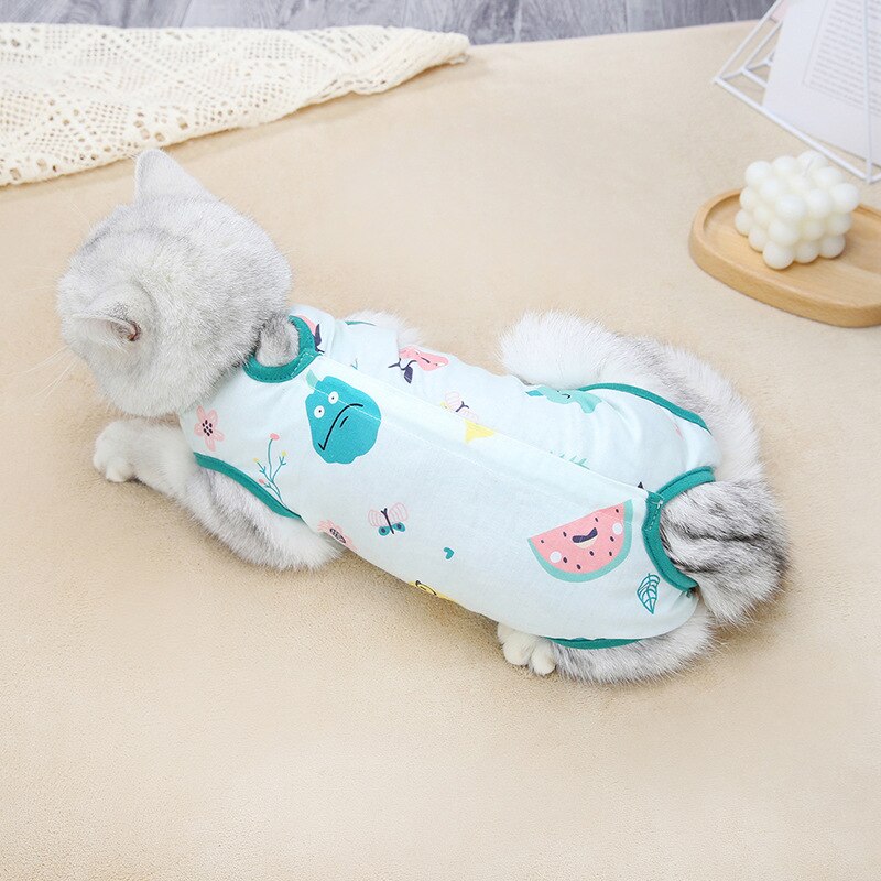 Vêtements de stérilisation pour chat, tenue de chirurgie douce et fine, anti-léchage, garde au , produits de beauté pour animaux de compagnie, costume de récupération pour chat, mignon: green / L