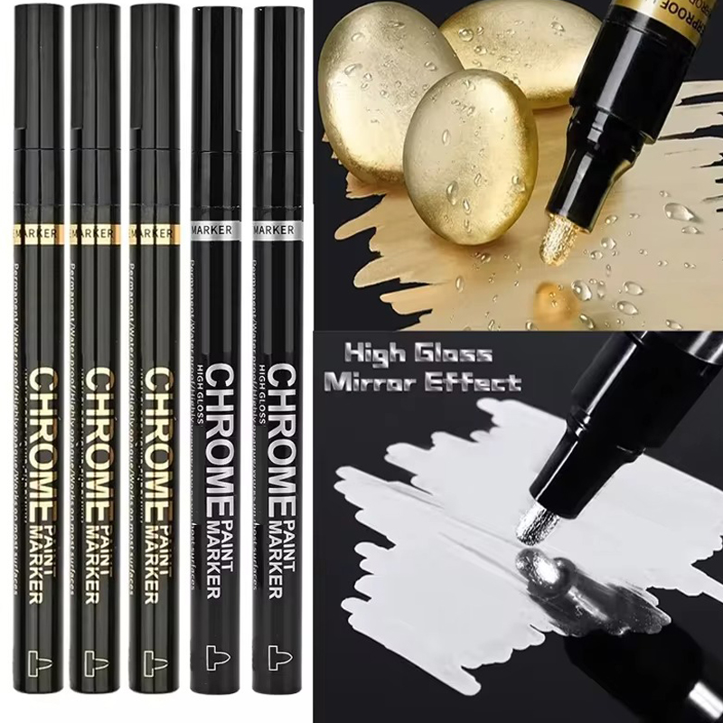 5/1 stücke Chrom Stift Marker Spiegel Wasserdichte Farbe Reparatur Für Rock Keramik Glas Metallic Gold/Silber 2mm Spitze: Burgunderrot