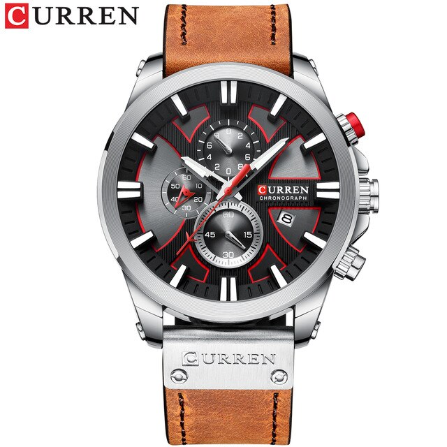 Curren horloge chronograaf sport herenhorloges quartz horloge leren heren polshorloge relogio masculino gif: Wit