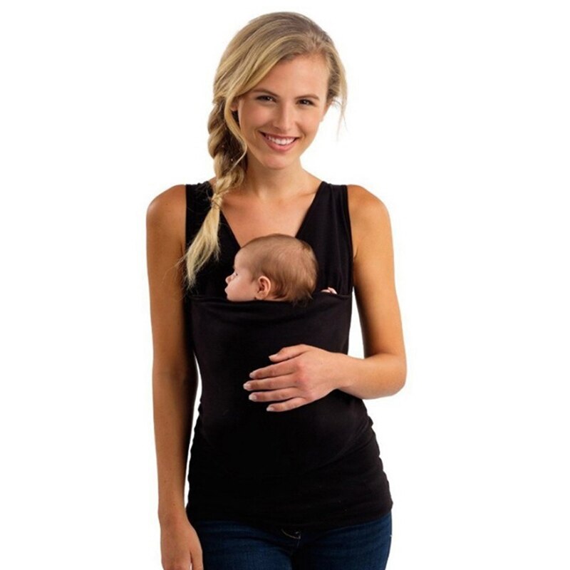 Mor babysitter t-shirt ærmeløs solid forældre baby carrier mor kænguru t shirt kvinder til sommer