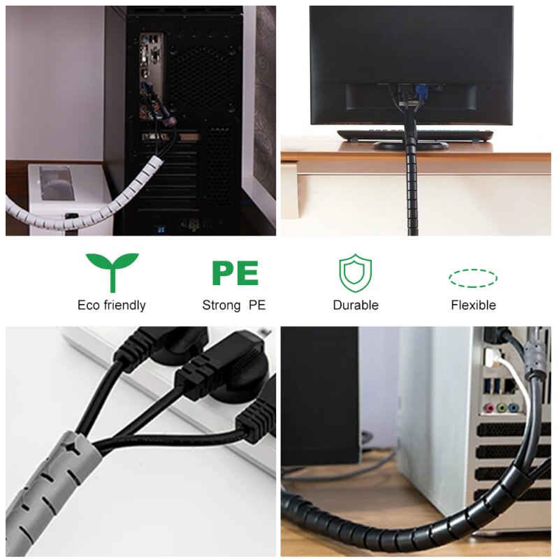 2M Reusable Cable Sleeves Sheath Winding Tube Spiral Range Cable Cover TV Wire Cable Organizer PC Winding Tube Home Accessories