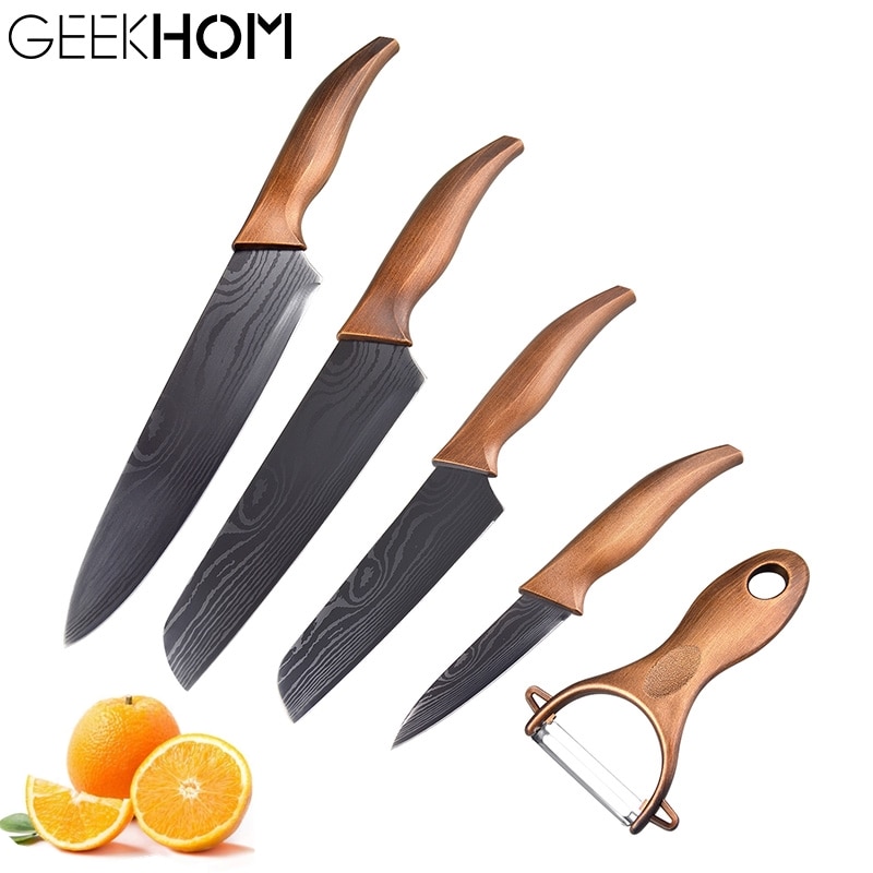 Køkkenknivsæt imiterer damaskus japansk kokknivesæt rustfrit stål køkken madlavning skarpt kløver santoku
