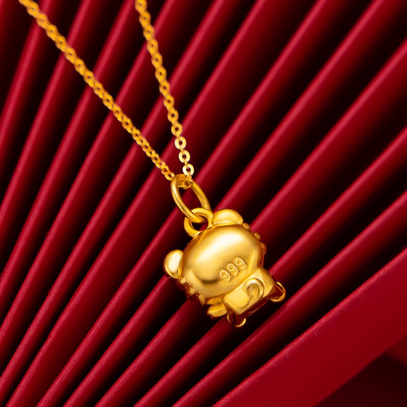 Halskette mit anhängern aus reinem gelbgold , 18k x 999 gold, klassisches kleines tiger-weihnachtsschmuck-trend