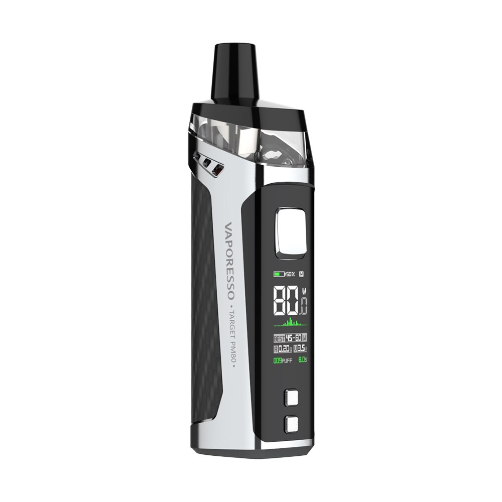 Newest Vaporesso TARGET PM80 Mod Pod Kit with 2000mAh Built-in Battery & 4ml Pod System E cig Vinci X/ Aegis Boost/ Pasito Kit: Silver Carbon Fiber