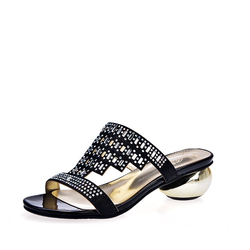 MORAZORA Grote maat 34-43 med hakken schoenen 4 cm strass twee kleuren zomer schoenen sandalen vrouwen party schoenen PU: Black / 7