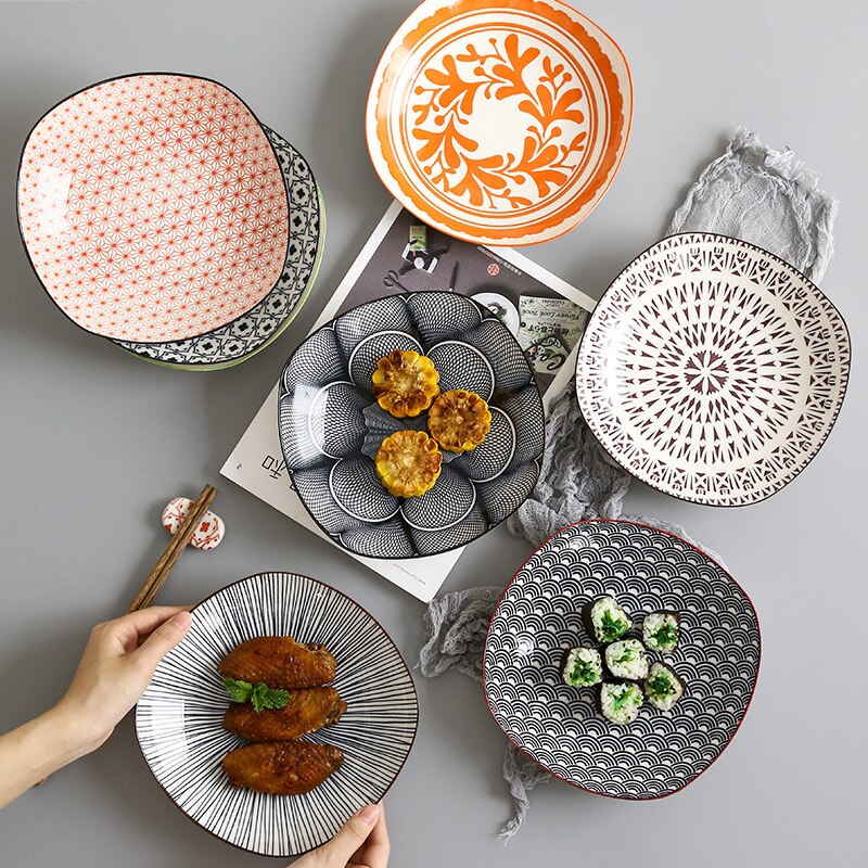 2 Stuks 8 "Vierkante Schotel Keramische Plaat Onderglazuur Kleur Schotel Dim Sum Gerecht Eenvoudige Thuis Schotel Vierkante Borden set Bloem Plaat