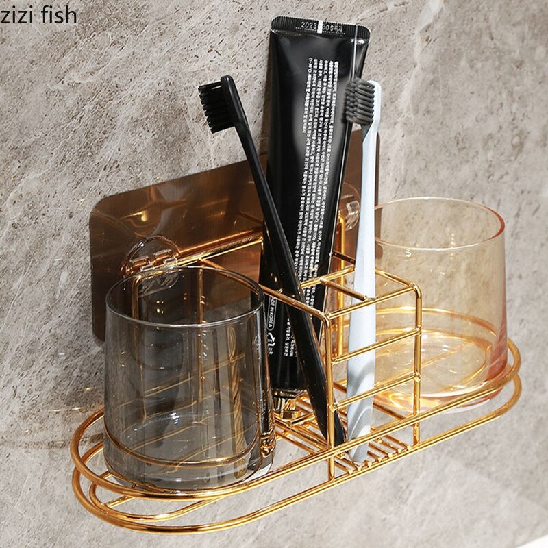Conjunto de vasos de lavado de pared/escritorio soporte para vaso de baño de Metal suministros de vidrio enjuague bucal taza cepillo de dientes pasta de dientes estante de almacenamiento colgante de pared