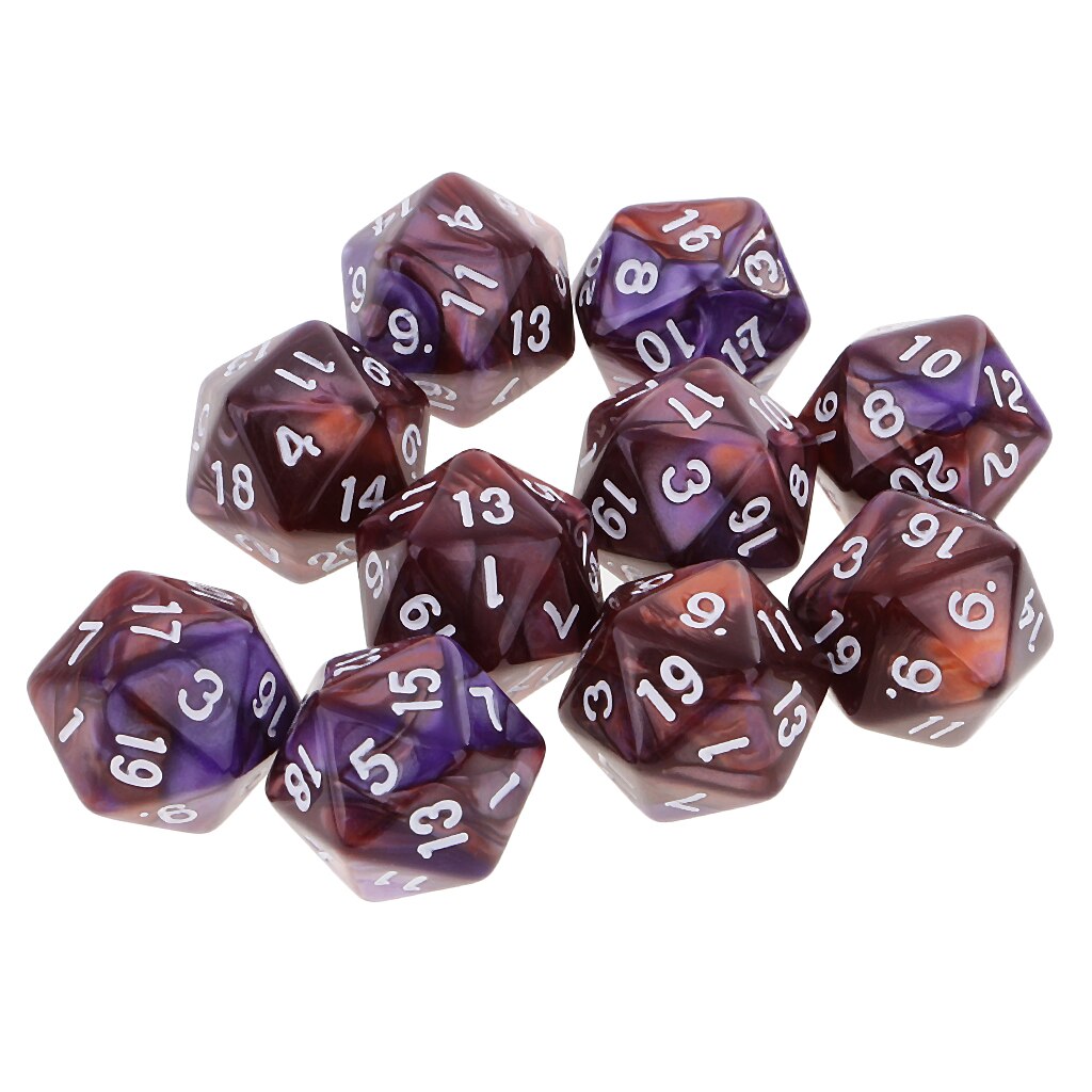 20 -sidig  d20 tärningar dubbelfärger tärningar för att spela dnd d & d rpg brädspel och matematikundervisning, pack  of 10: Lila kaffe