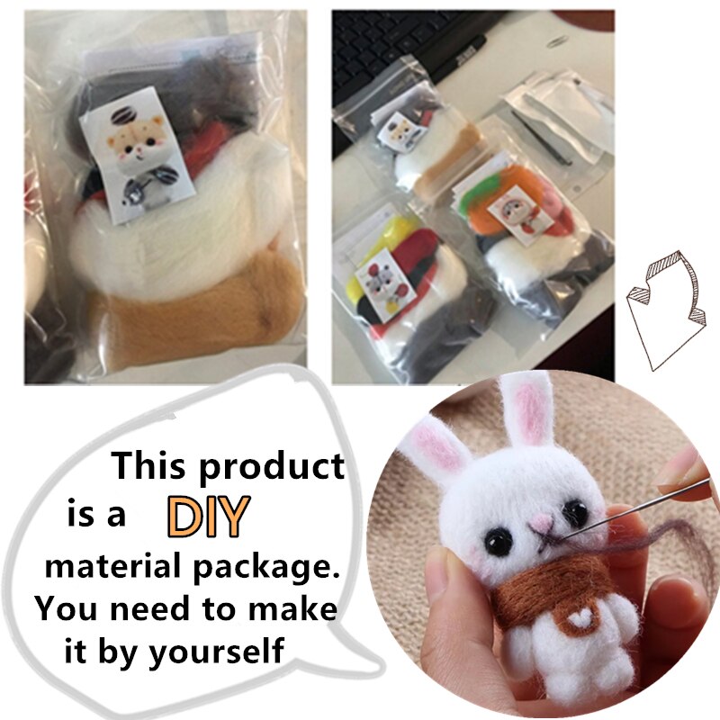 Needle Felting Kit 1 PCS Non-finished Cat of Wool Felt Handmade Animal DIY Craft Christmas Felt Doll Cat Style Material Package