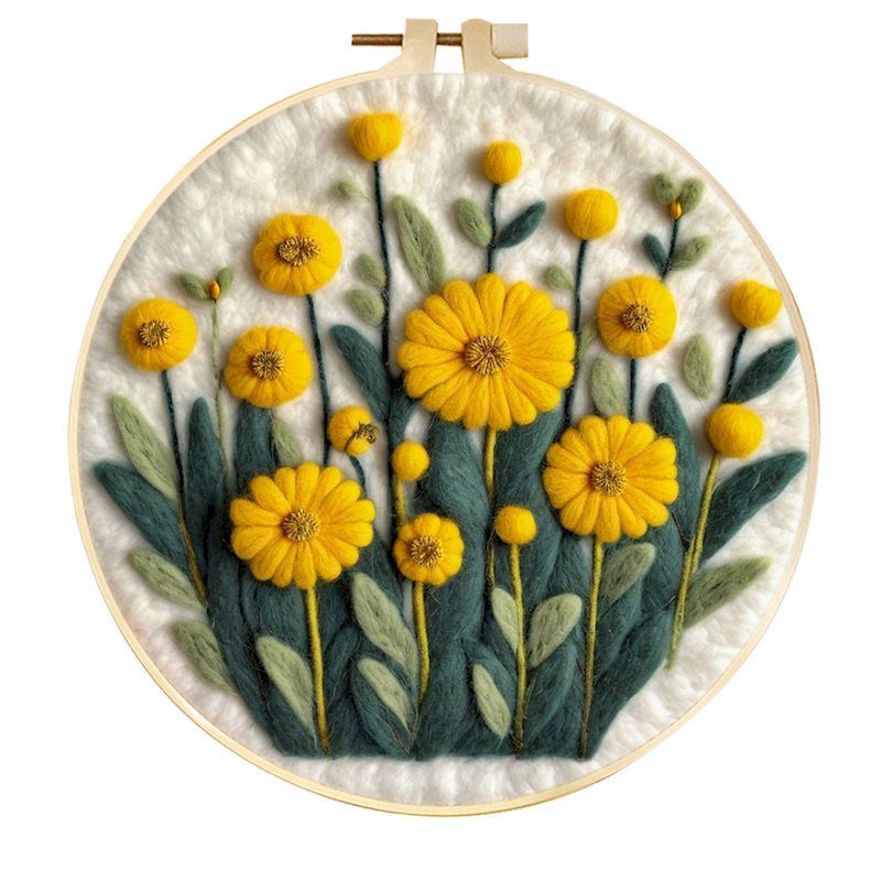 GATYZTORY Wollfilz-Gemälde, DIY-Wollstickerei-einstellen, kreative Blumenlandschaft, Wolle, Nadelfilz, Bild-einstellen, Basteln, Gemälde,: schwarz auf weiß