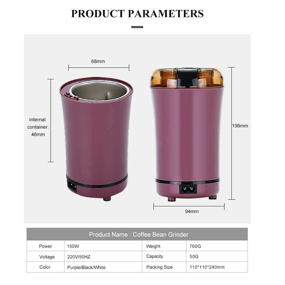 2022 150W Electric Coffee grinder Salt pepper Bean spice nut seed stainless steel blade coffee machine