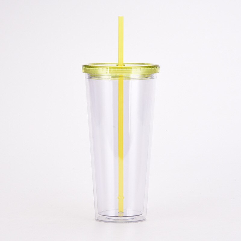 Gorąca sprzedaż 32oz plastikowe kubki stożkowe z pokrywką i słomką podwójna ściana wyczyść butelka na sok Drinkingware wielokrotnego użytku kubek wody na imprezę: H