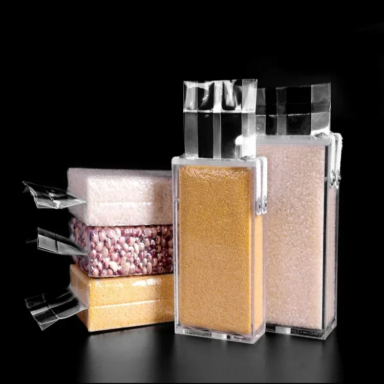 Gjennomsiktig akryl ris murstein pose mold grov korn emballasje vakuumpose forming boks firkantet ris murstein frokostblanding avling mold forming