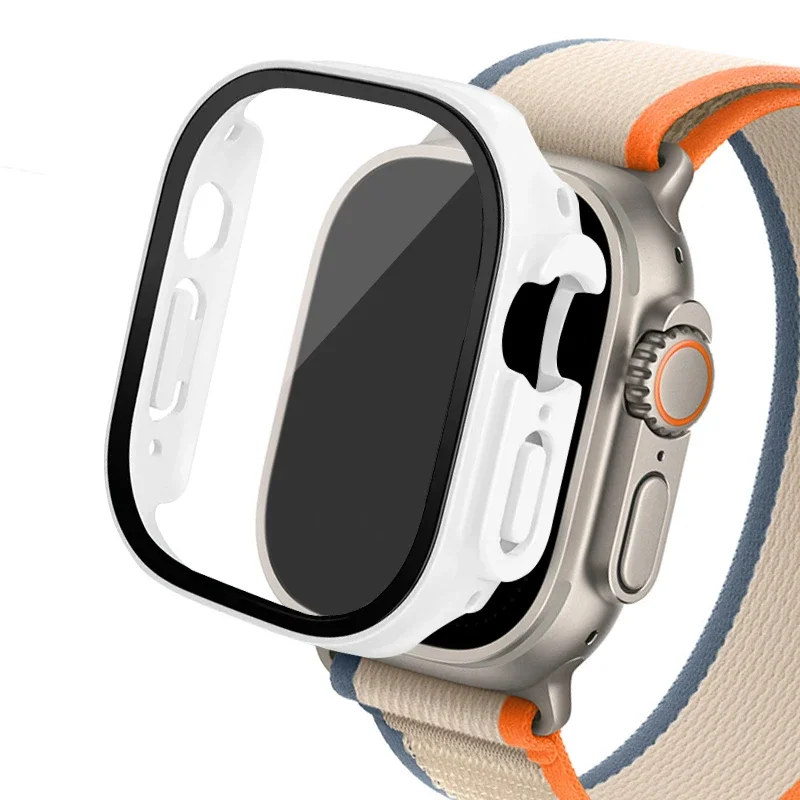 Vidrio + funda para Apple Watch Ultra 2, carcasa de 49mm para reloj inteligente, parachoques de PC + Protector de pantalla, cubierta templada, accesorios de banda serie iwatch