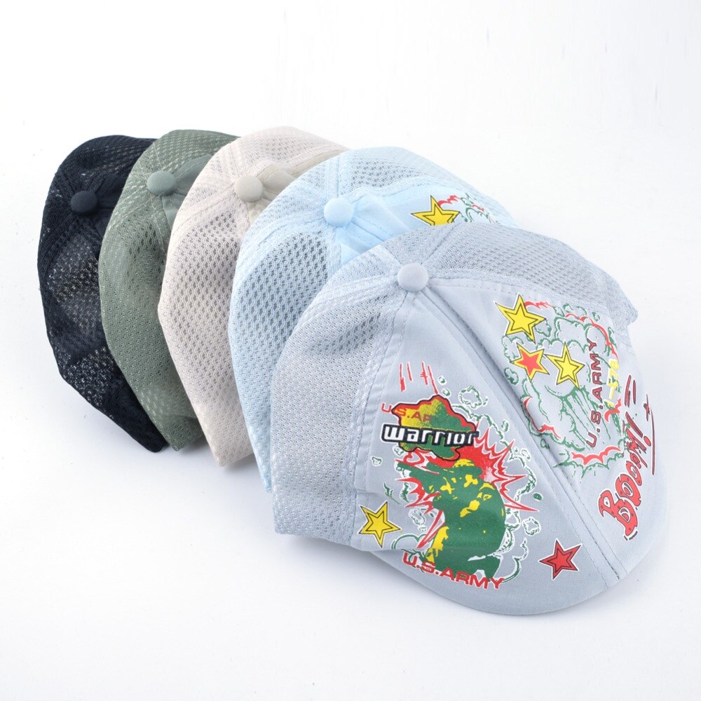 Boinas de primavera y verano para niños, sombreros de retales de malla transpirable para niño y niña, gorra estampada colorida del Ejército de los EE. UU. Y EE. UU. AF