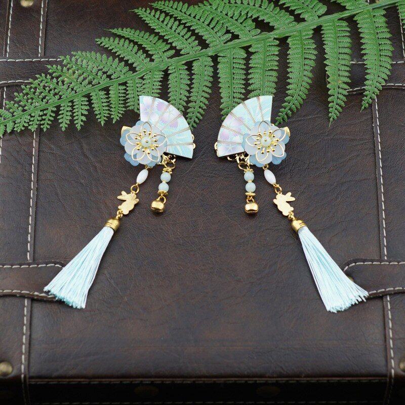 1 Pair Chinese Style Girls Handmade Fan-shaped Hair Clips With Tassels Kids Hair Accessories: G