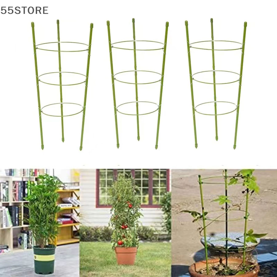 Plant Climbing Pergola Fixed Support Wire Tomato Rose Climbing Frame Round Plastic-Coated Garden Supplies Three Ring Iron Frame