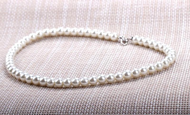 White Faux Pearl Beads Necklace Summer Spring Women Party Jewelry 42cm Imitation Pearl Choker Necklace