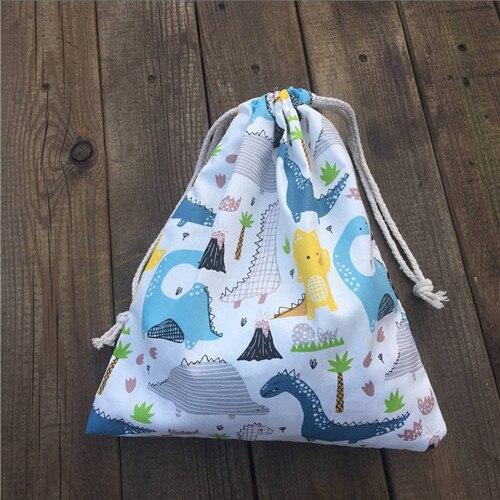 YILE 1pc Cotton Drawstring Sorted Pouch Party Bag Print Dinosaur Tree White Base 81120a: M 25x20cm