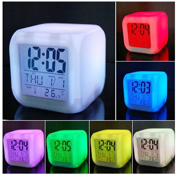 Digital Led Clock Home Bedroom Kids LED Change Multi-Funtional Alarm Home Portable Clocks Colorful: White