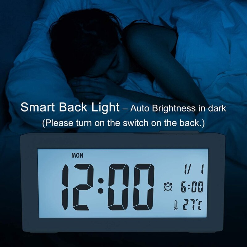 Digital Alarm Clock for Bedroom with LCD Large Sn, Auto Brightness, 12/24 Hour, Snooze, Date and Temperature Display