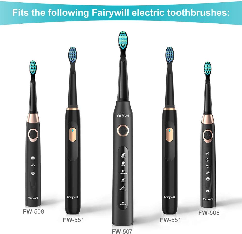 Fairywill-cepillos de dientes eléctricos, sónicos, cabezales de repuesto, cepillos de dientes, conjuntos de cabezales para FW-507, cabezal de FW-508, cepillo de dientes