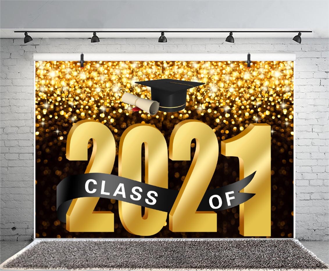 Klasse Van Graduation Achtergrond Goud Grad Caps Congrats Student Party Photo Achtergrond Banner Decoraties Levert