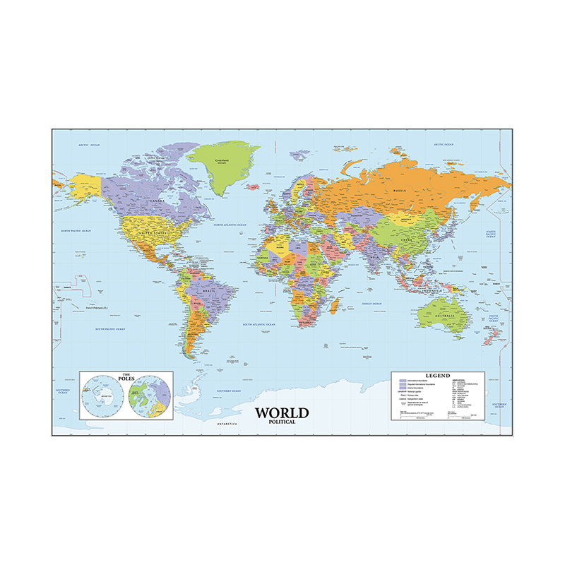 140*100cm The World Map with Details Unframed Prints Wall Art Poster Non-woven Canvas Painting School Supplies Home Decor
