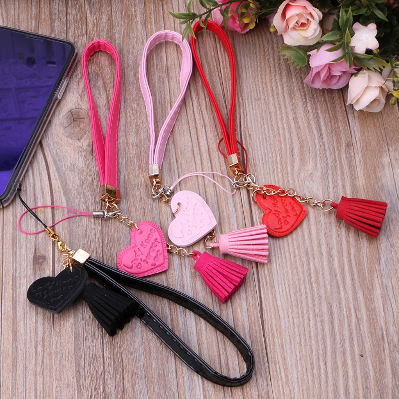 Love-cordón de muñeca con borlas y corazón para teléfono móvil, pulsera con cordón para iPhone 7, 8X6, Samsung, Xiaomi, cámara, USB, unidades Flash, llaveros