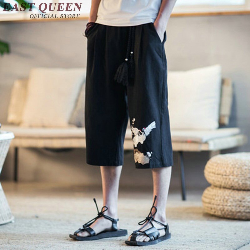 Sommer linbukser menn off white linbukser herre elastisk midje brede benbukser kinesiske herreklær m -5xl nn0720 hq