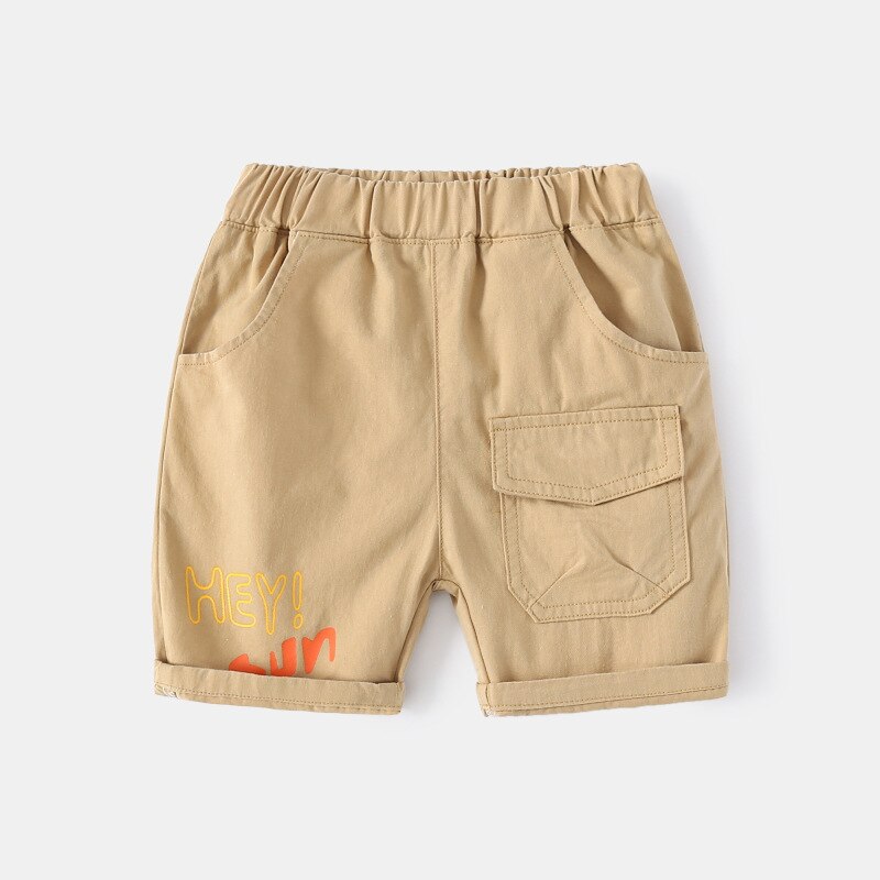 Cotton Summer Boys Shorts Letters Elastic Waist Toddler Cargo Pants Baby Trousers Kids Children Clothes: khaki / 2T