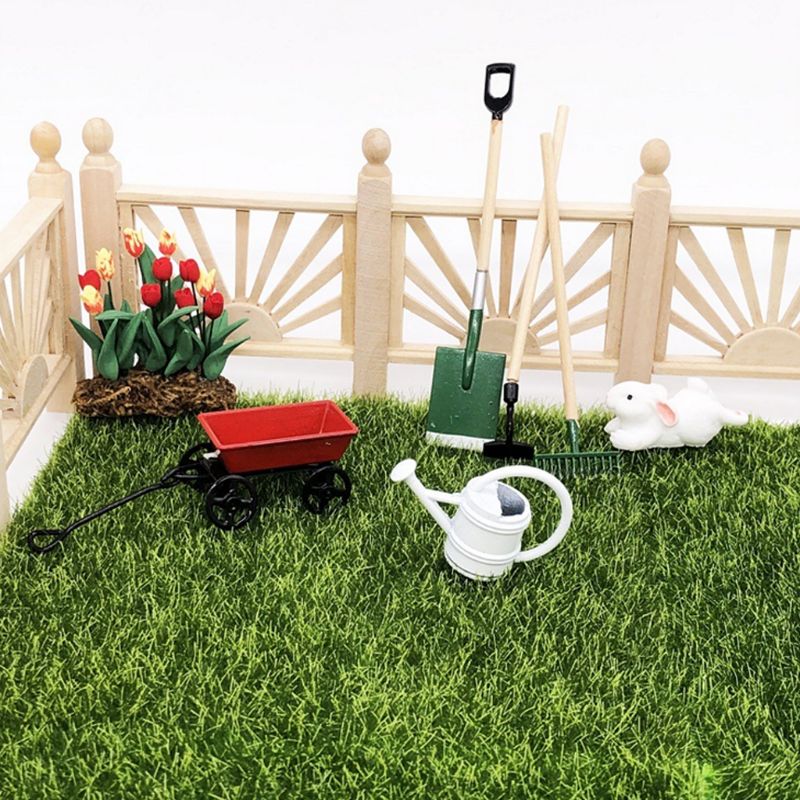 1:12 Miniatuur Poppenhuis Schattige Mini Metalen Kleine Pull Winkelwagen Landbouw Gereedschap Kits Voor Tuinmeubelen Accessoires Ornament