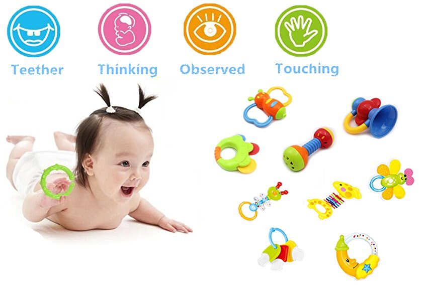 Rattle Teether Set Baby Toys for baby Shake and Grap Baby Hand Rattles for Newborns with Giant Bottle for 0-12 Month Baby