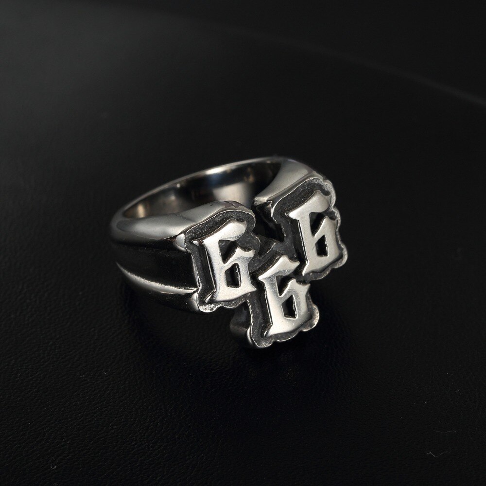 Bague punk en acier inoxydable pour hommes européens et américains, 666, bague en acier au titane, bijoux