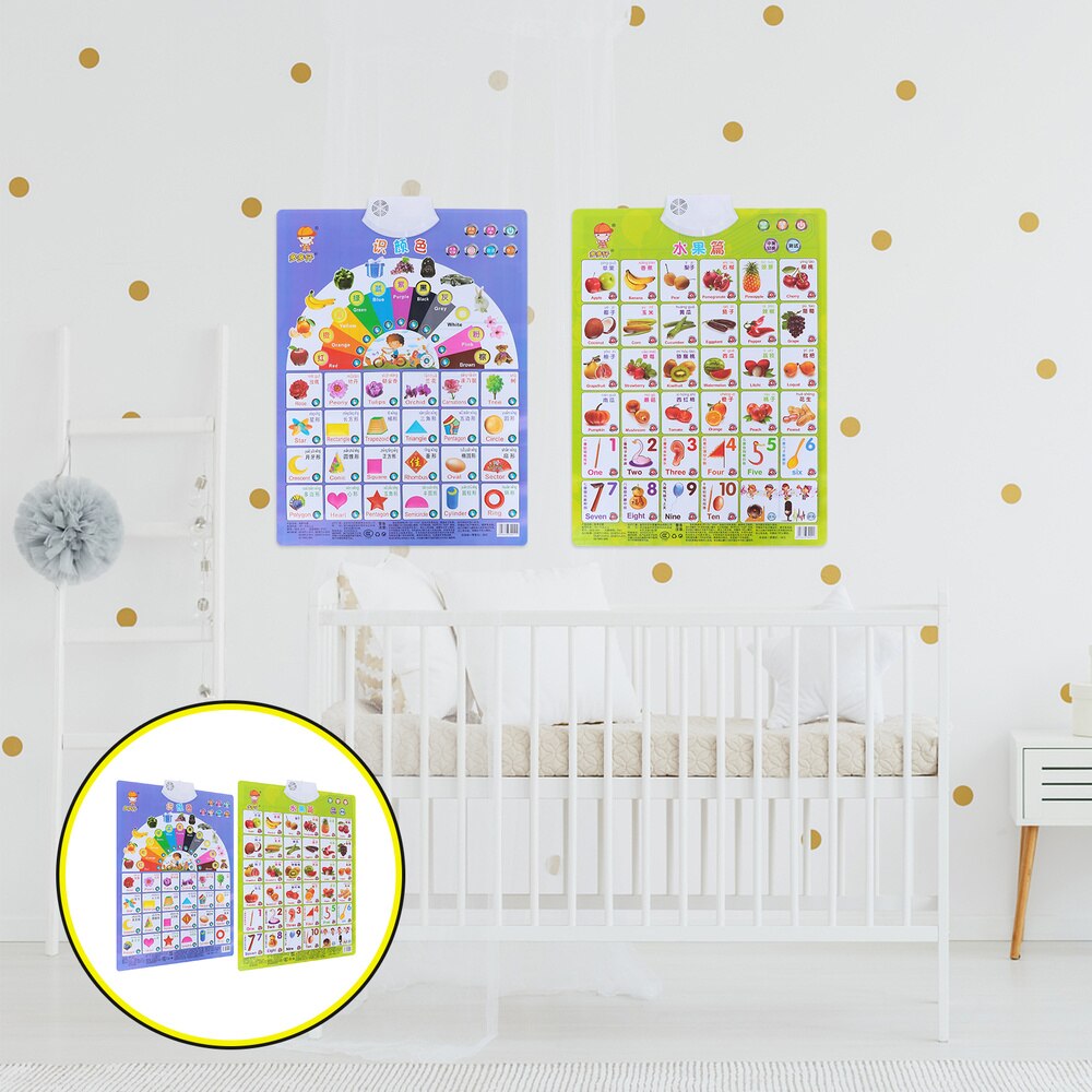 2pcs Toddler Early Educational Audio Learning Chart Between English and Chinese