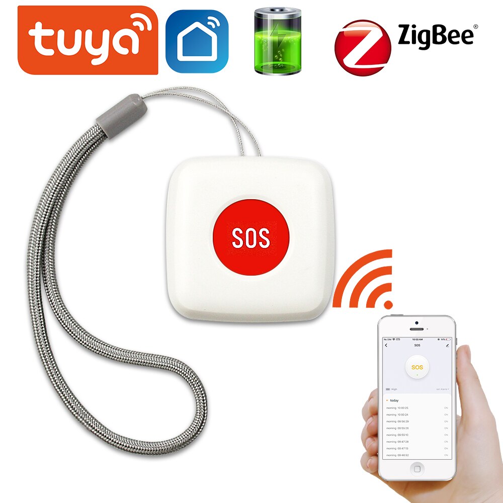 Tuya Zigbee Sos Knop Smart Wireles Sensor Alarm Ouderen Alarm Waterdicht Emergency Hulp Alarm Switch Werken Met Tuya Zigbee Hub