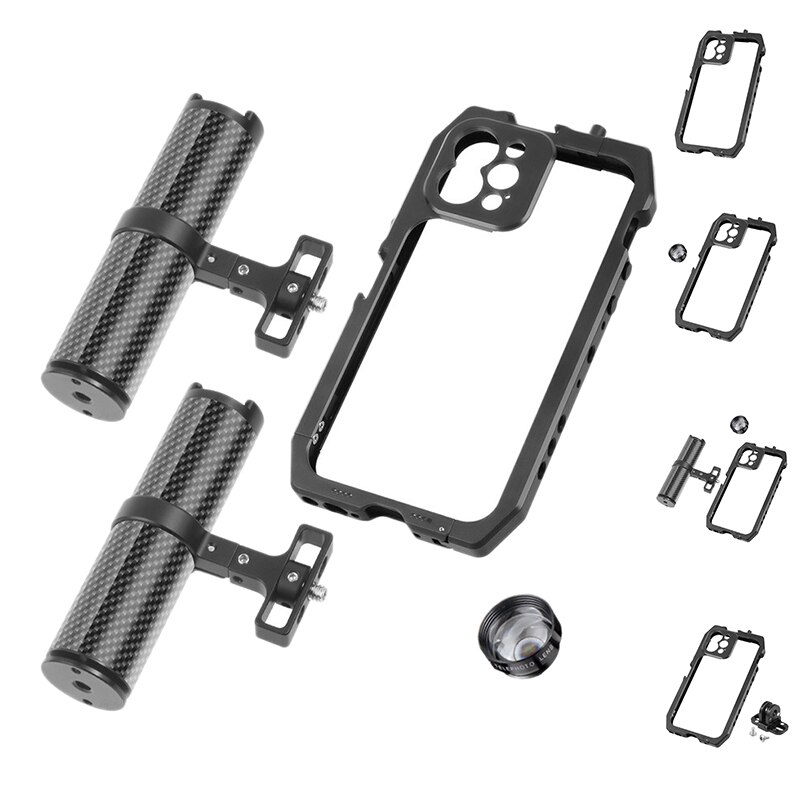 Handykäfig, smartphone-video-rig, mobiler käfig für iphone 12/ 12 pro, handykäfig mit blitzschuh und 1/4 gewindebohrungen