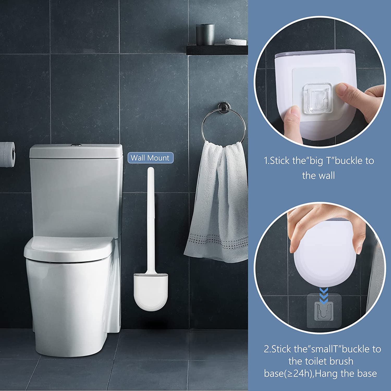 Silicone Toilet Brush for Bathroom ,Detachable Handle Toilet Bowl Brush and Holder Set Soft Bristles with Quick Drying Holder