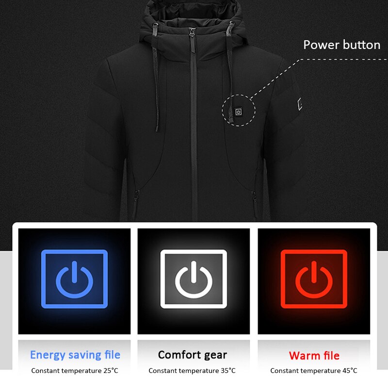 Electric heated jacket outdoor sports coat winter coat with cap and USB electric heating warm coat for Mountaineering ski