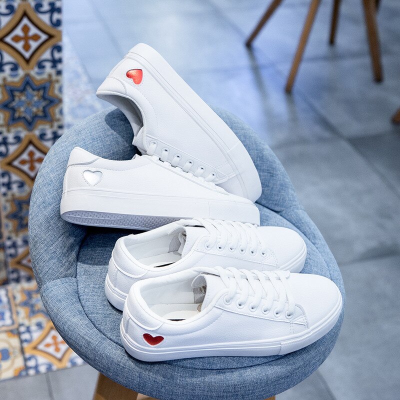 Dam canvas skor dam casual flats hjärta snörning dam vår/höst skor vita sneakers eur storlek 36-42