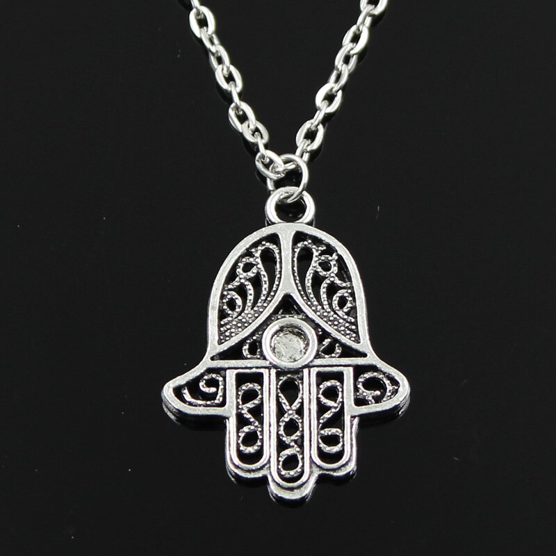 Colgante de protección de Fátima Hand Palma Hamsa para hombre y mujer, cadena cruzada redonda, collar largo corto de Color plateado,