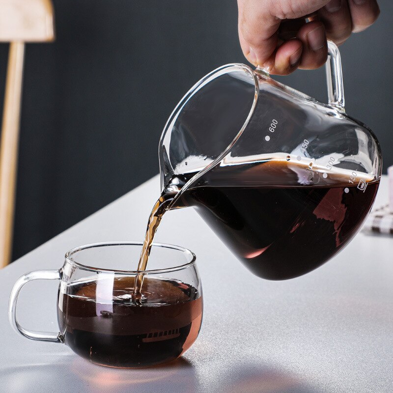 300ML/600ML V60 Hand Pour Drip Coffee Pot Set Wooden Coffee Dripper Holder Glass Pot Set Sharing Pot Brewing Pot Coffee Utensils