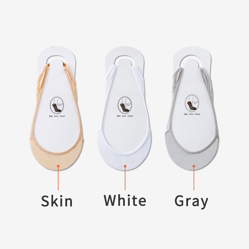 3 Pairs Invisible Boat Socks Women Summer Silicone Non-Slip Socks for High Heels Shoes Ice Silk Thin Half-Palm Suspender Sock: Skin White Gray
