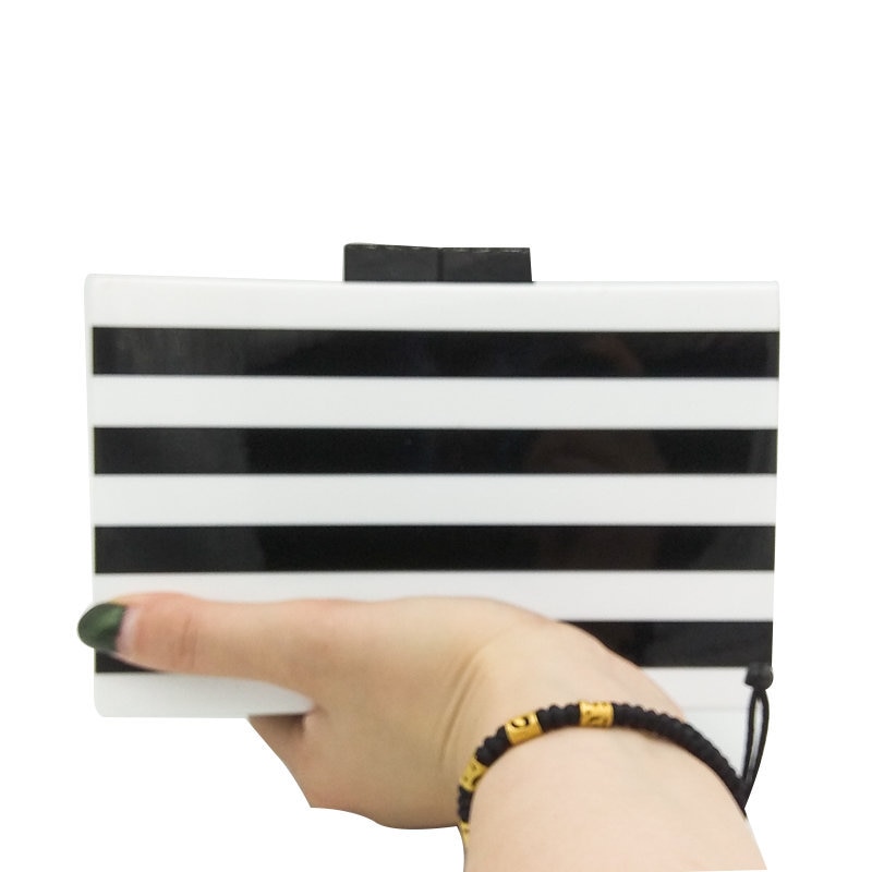 Women Acrylic Zebra Clutch Evening Purse Bags Black and White Striped Bag Cross body Bag