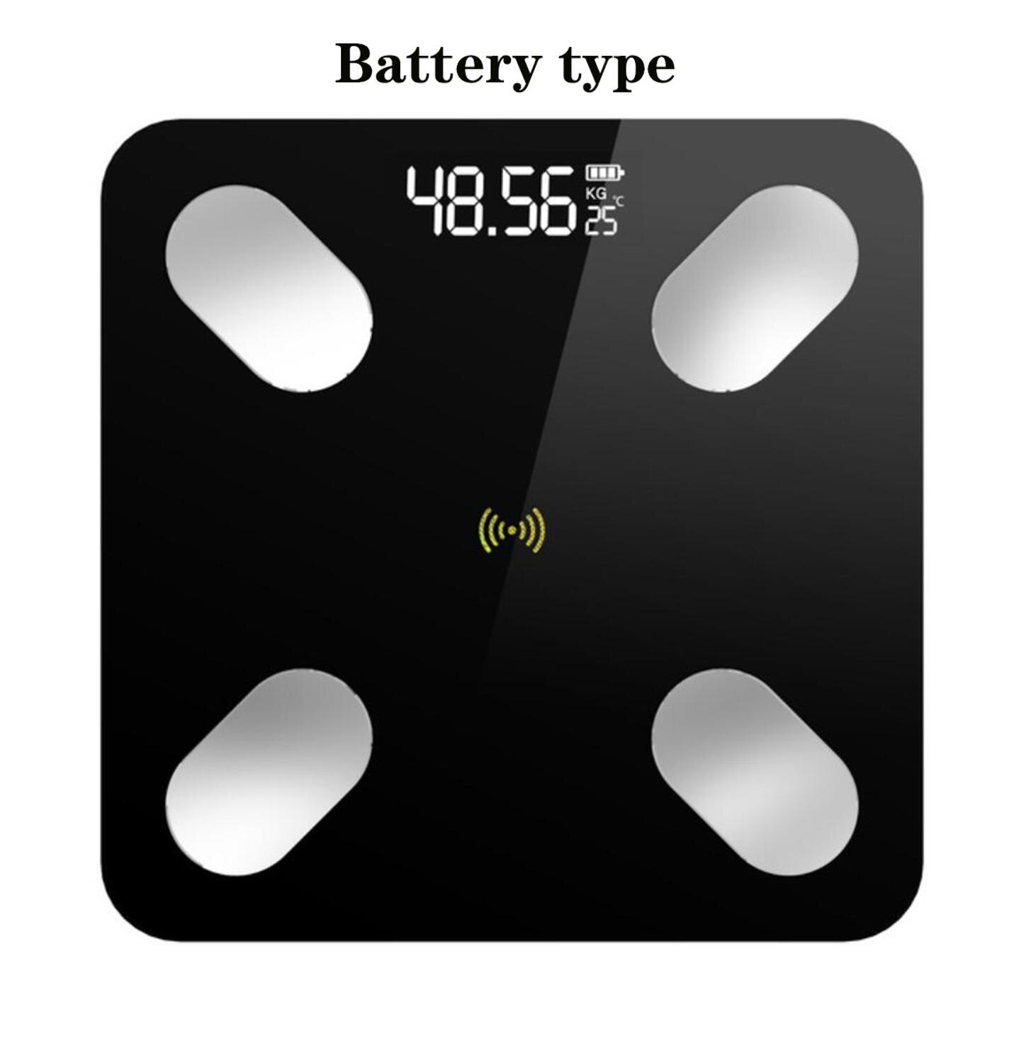 Bluetooth älykäs painovaaka elektroninen terveys kehon rasvavaaka lataussovellus sähköinen painovaaka mukautettu kehon rasvavaaka: Musta akkutyyppi