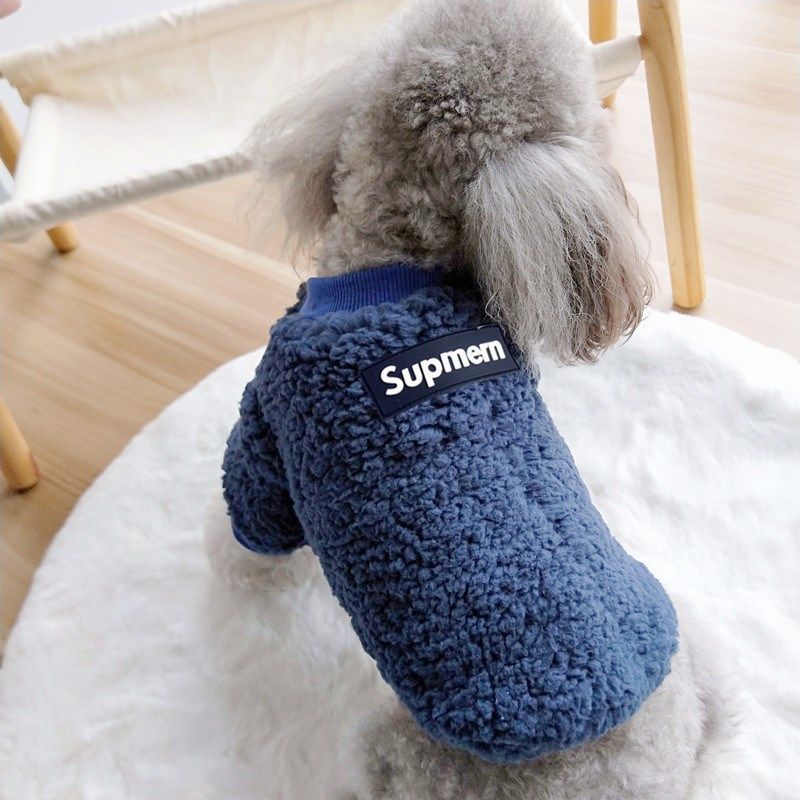 Hond Kleren Herfst Winter Katoenen Jas Kat Pet Kleding Warm Plus Fluwelen Trui: Navy blue / 6.25-7kg