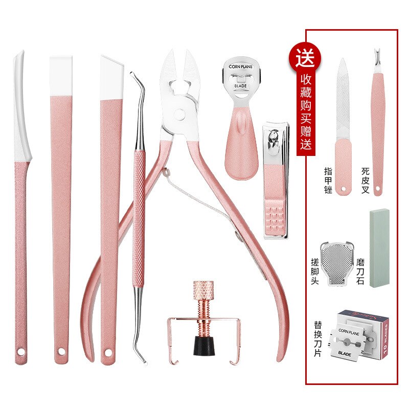 Hersteller Direkt Edelstahl Yangjiang Beruf xiu jiao dao Set Yangzhou Drei Messer Entzündliche Nut Ring: Rose Gold 14 Pedicure Set
