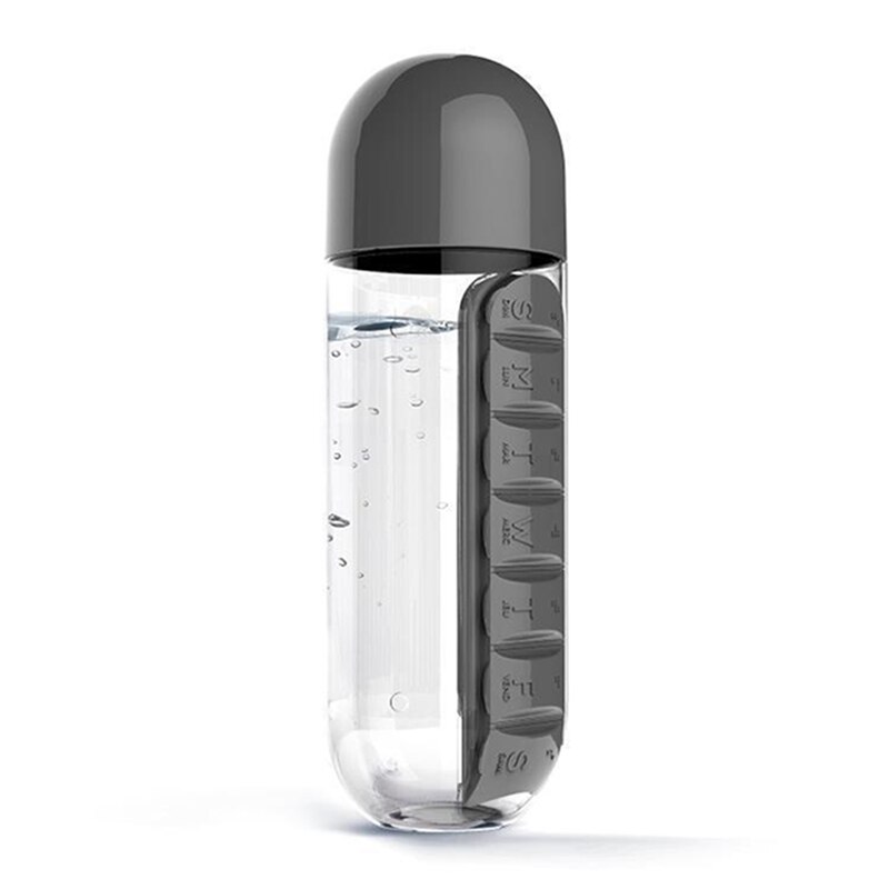 600Ml Plastic Pillendoosje Water Fles 2 In 1 Geneeskunde Organizer Drink Fles Lekvrije Shaker Outdoor Draagbare reizen Cup Mok: E