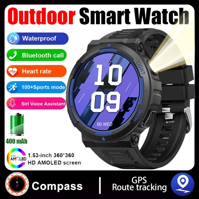 Iluminação LED ao ar livre relógio inteligente para homens, Huawei, chamada Bluetooth, bússola, IP68, 3ATM, nadar à prova d'água, faixa GPS Smartwatch, novo, 2022: Vermelho
