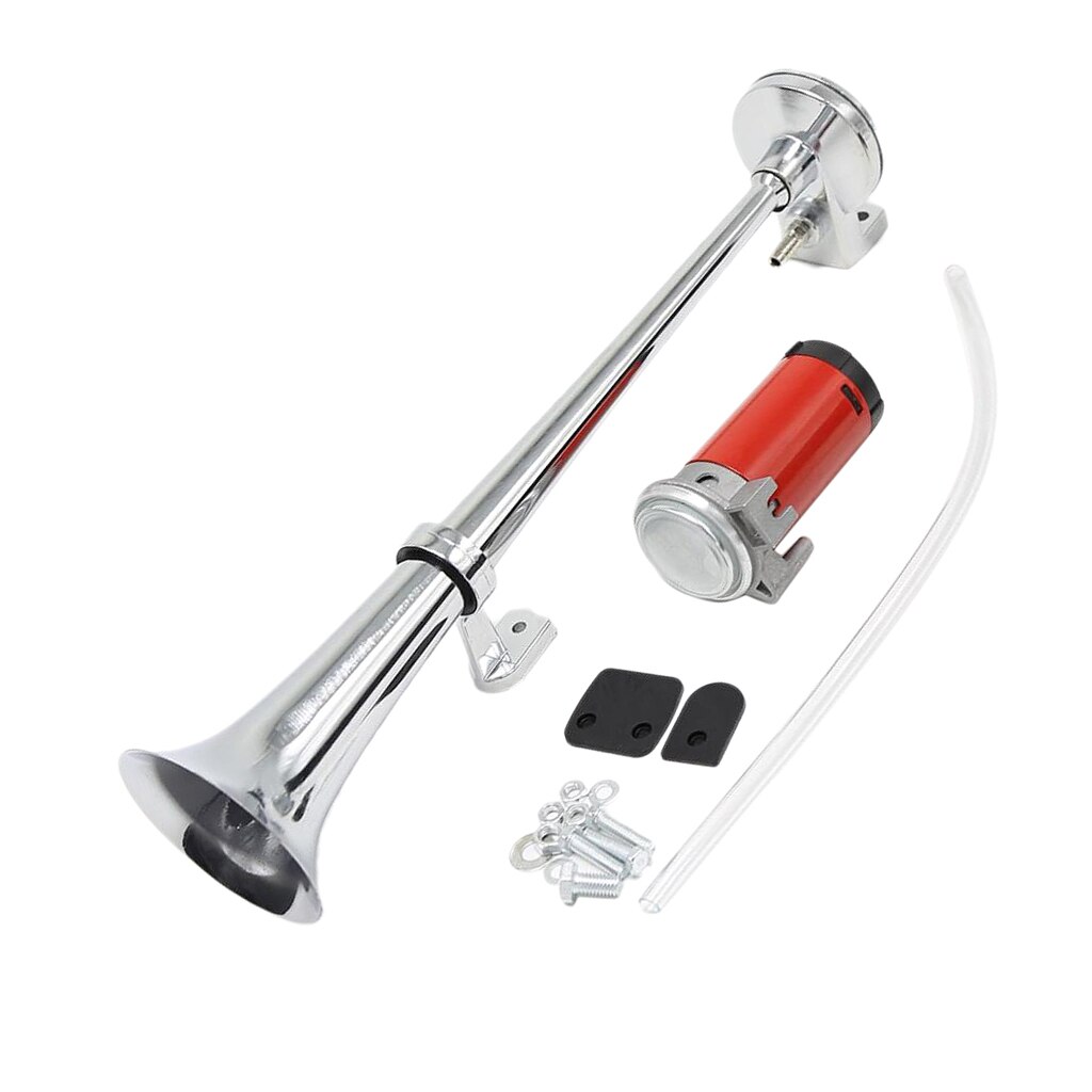12V DC Super Loud 150db Single Trumpet Air Horn Compressor Kit, Premium Car Vehicle Train Horn Kit (Chrome)